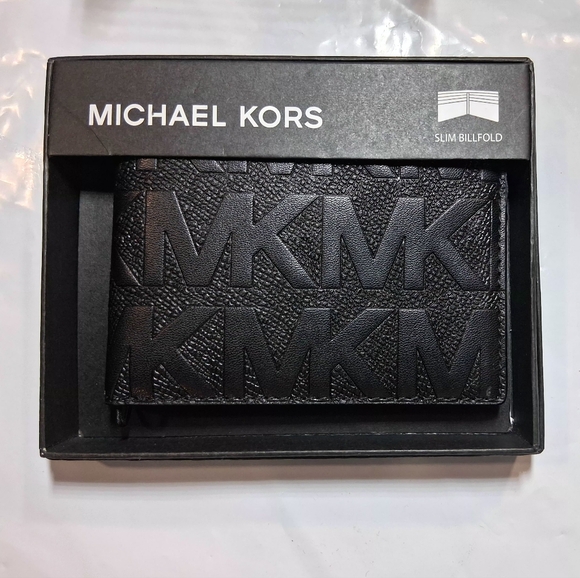 MICHAEL KORS Men's Wallet BLK/BLK/BLK "ANDY" RAISED MK All-Over BRAND-NEW wtags - Picture 3 of 12